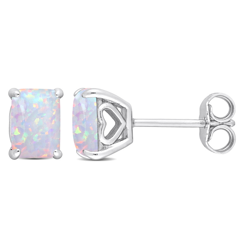 1 3/8 CT TGW Emerald Cut Created Opal Stud Earrings in Sterling Silver