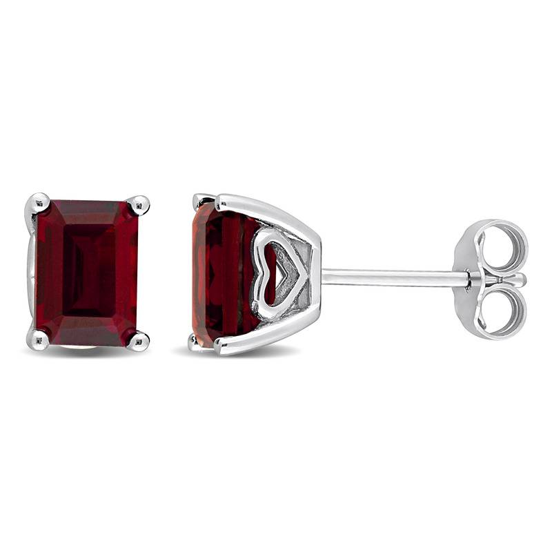 2 1/2 CT TGW Emerald Cut Garnet Stud Earrings in Sterling Silver