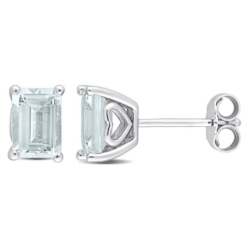 1 7/8 CT TGW Emerald Cut Aquamarine Stud Earrings in Sterling Silver