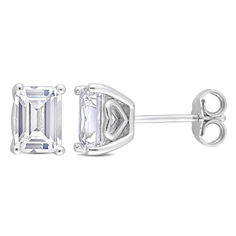 3 1/5 CT TGW Octagon Created White Sapphire Stud Earrings in Sterling Silver