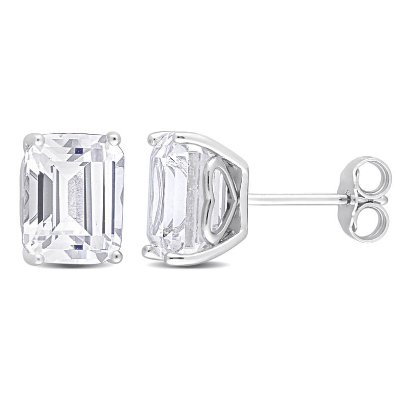 7 3/8 CT TGW Octagon Created White Sapphire Stud Earrings in Sterling Silver