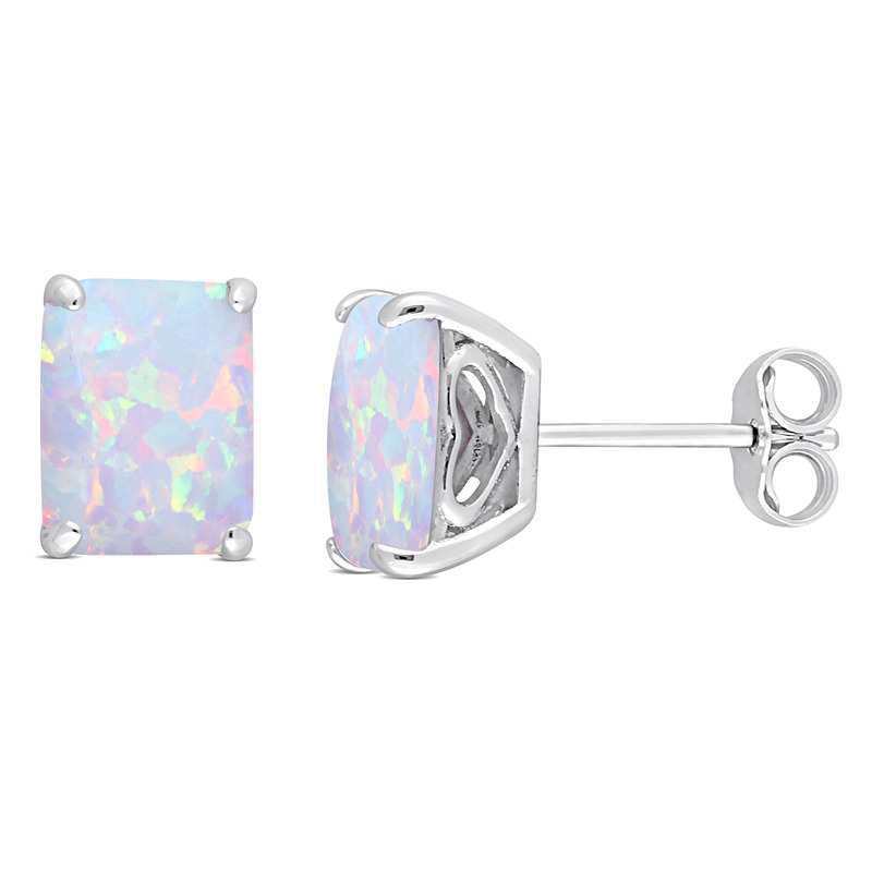 3 4/5 CT TGW Octagon Created Opal Stud Earrings in Sterling Silver