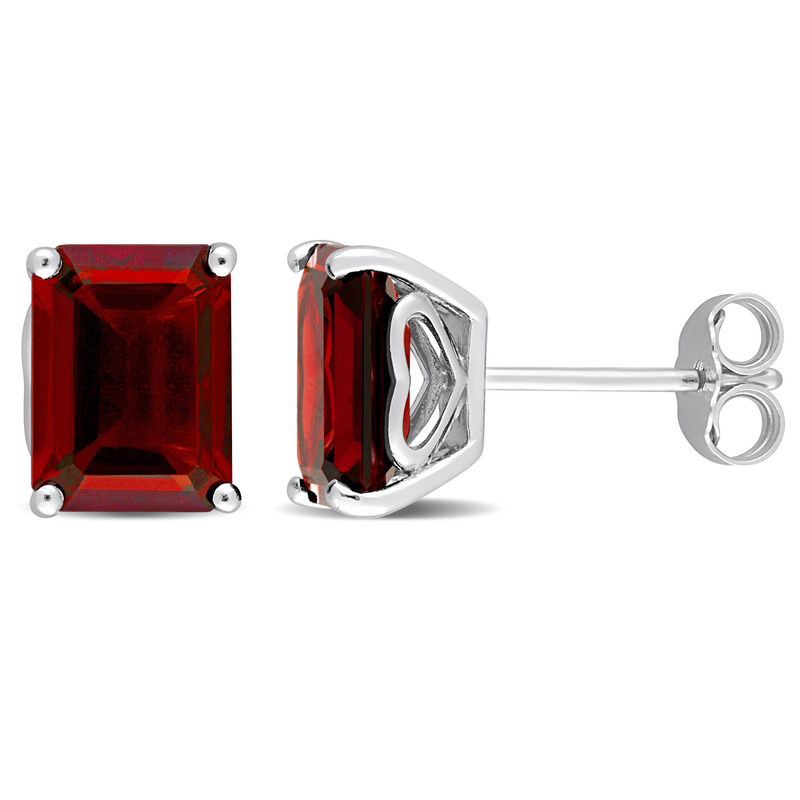 5 1/5 CT TGW Emerald Cut Garnet Stud Earrings in Sterling Silver