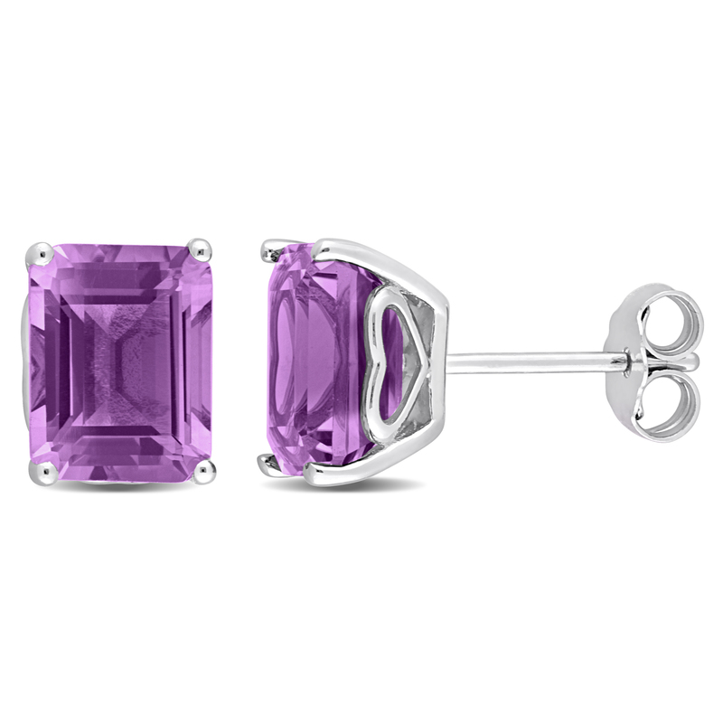 4 3/8 CT TGW Octagon Amethyst Stud Earrings in Sterling Silver