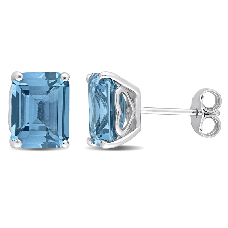 3 4/5 CT TGW Octagon Synthetic Blue Spinel Stud Earrings in Sterling Silver