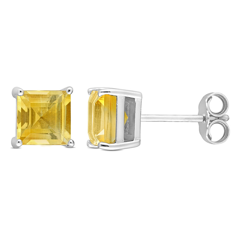 2 1/10 CT TGW Princess Cut Citrine Stud Earrings in Sterling Silver