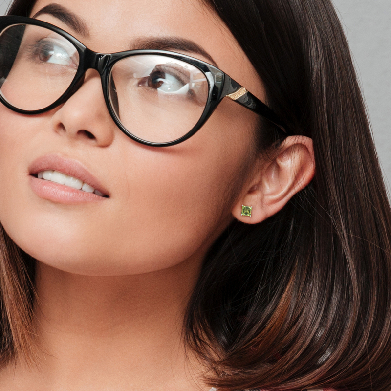 2 3/8 CT TGW Princess Cut Peridot Stud Earrings in Sterling Silver