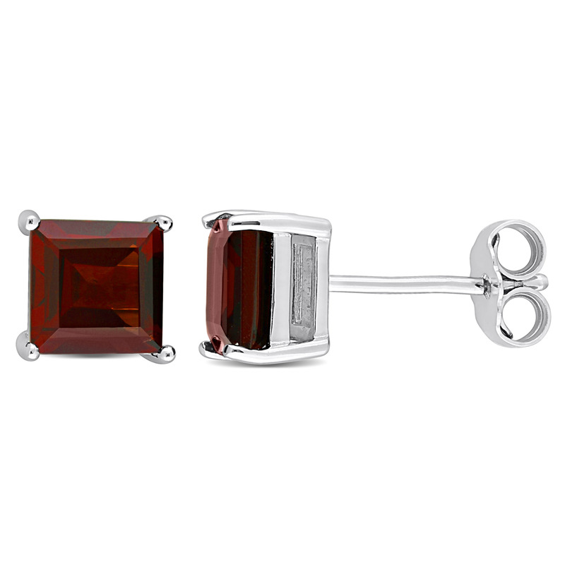 2 3/4 CT TGW Princess Cut Garnet Stud Earrings in Sterling Silver