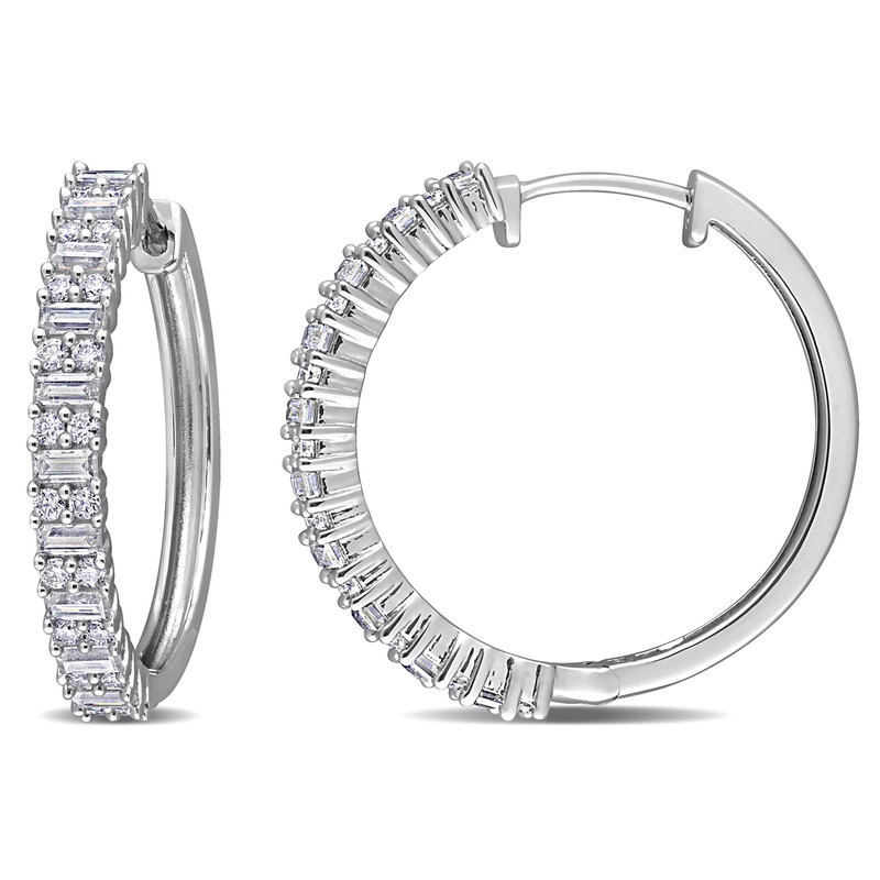 3/4 CT TGW Created Moissanite Hoop Earrings in Sterling Silver