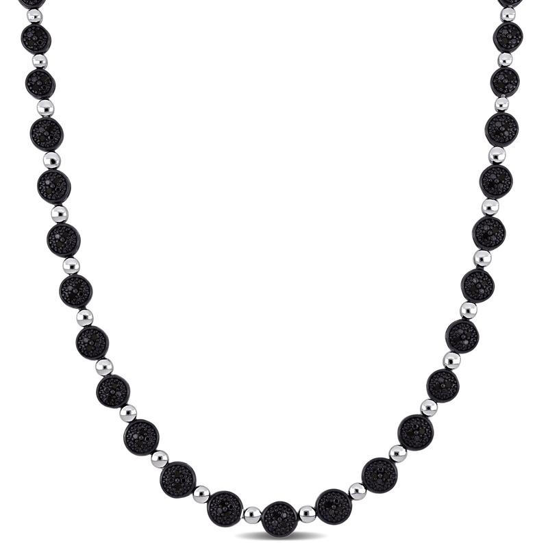 1/2 CT Black Diamond TW Cluster Tennis 17" Necklace Black Rhodium Plated Sterling Silver