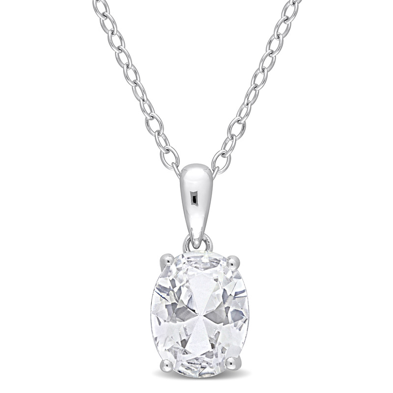 2 1/4 CT TGW Oval White Topaz Solitaire Heart Design Pendant with Chain in Sterling Silver - 18 in.