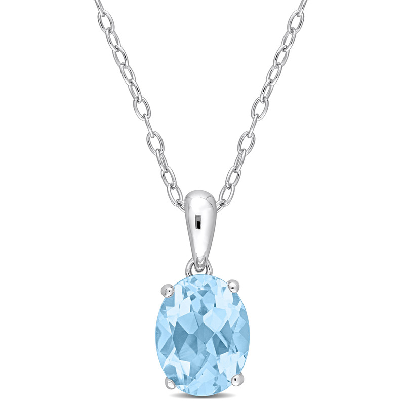 2 1/2 CT TGW Oval Sky Blue Topaz Solitaire Heart Design Pendant with Chain in Sterling Silver - 18 in.