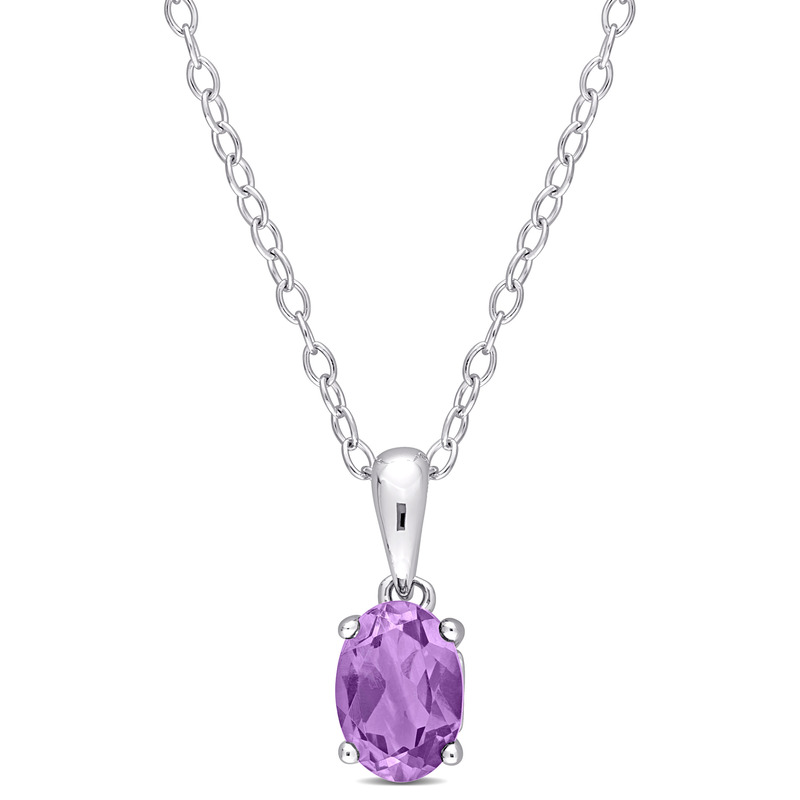 3/4 CT TGW Oval Amethyst Solitaire Heart Design Pendant with Chain in Sterling Silver - 18 in.