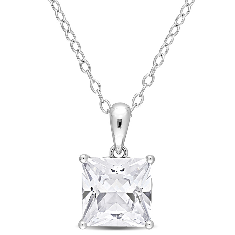 3.06 CT TGW Princess Cut Created White Sapphire Solitaire Heart Design Pendant with Chain in Sterling Silver - 18 in.