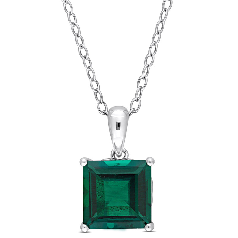 2 5/8 CT TGW Princess Cut Created Emerald Solitaire Heart Design Pendant with Chain in Sterling Silver - 18 in.