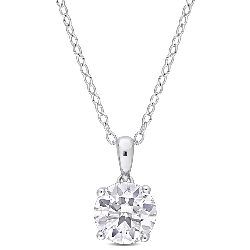 1 4/5 CT TGW Created Moissanite Solitaire Pendant with Heart Detail and Chain in Sterling Silver - 18 in.