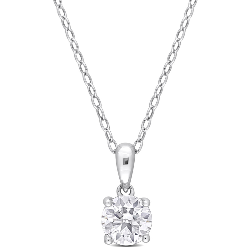1 CT TGW White Topaz Solitaire Heart Design Pendant with Chain in Sterling Silver - 18 in.
