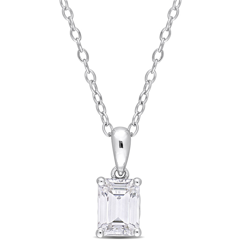 1 1/3 CT TGW Emerald Cut White Topaz Solitaire Heart Design Pendant with Chain in Sterling Silver - 18 in.