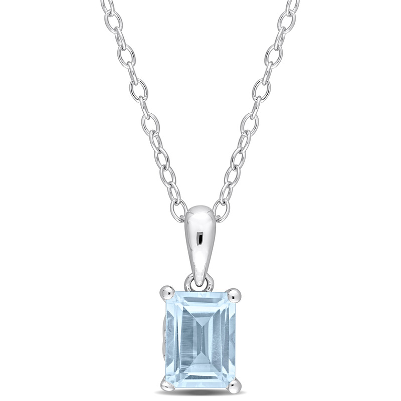 1 1/5 CT TGW Emerald Cut Sky Blue Topaz Solitaire Heart Design Pendant with Chain in Sterling Silver - 18 in.