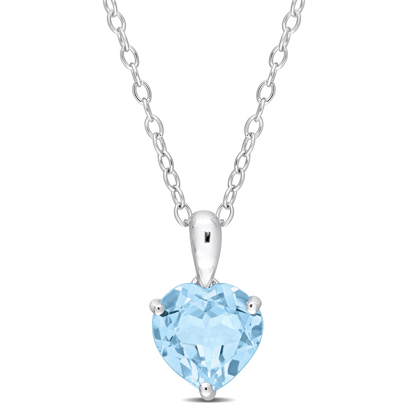 2 CT TGW Heart Shape Sky Blue Topaz Solitaire Heart Design Pendant with Chain in Sterling Silver - 18 in.