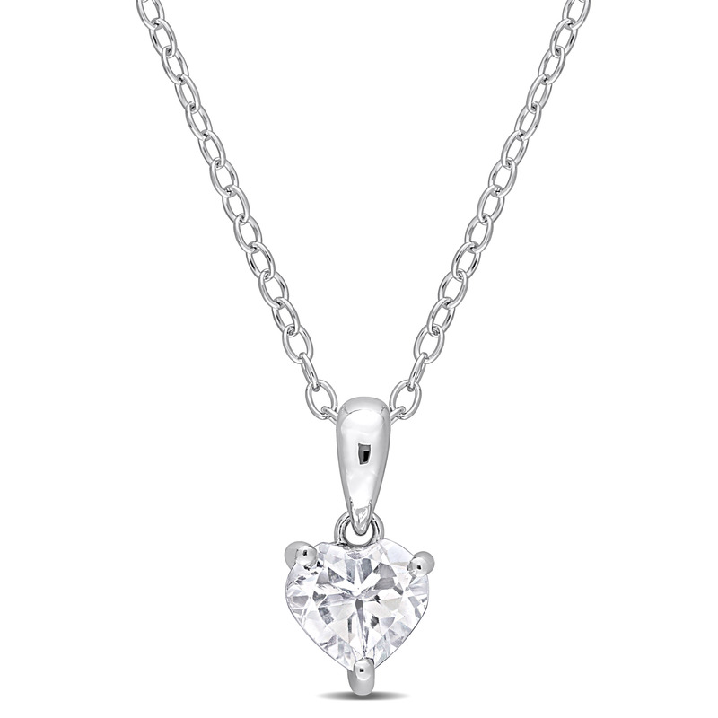 1 CT TGW Heart Shape White Topaz Solitaire Heart Design Pendant with Chain in Sterling Silver - 18 in.