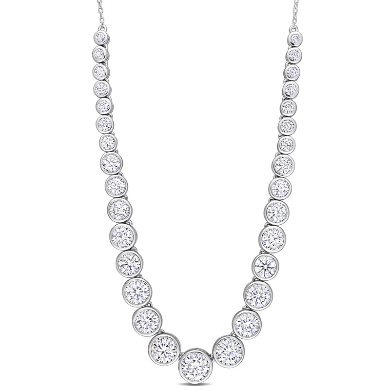 9 1/10 CT TGW Created Moissanite-White Graduated 17" Necklace in Sterling Silver