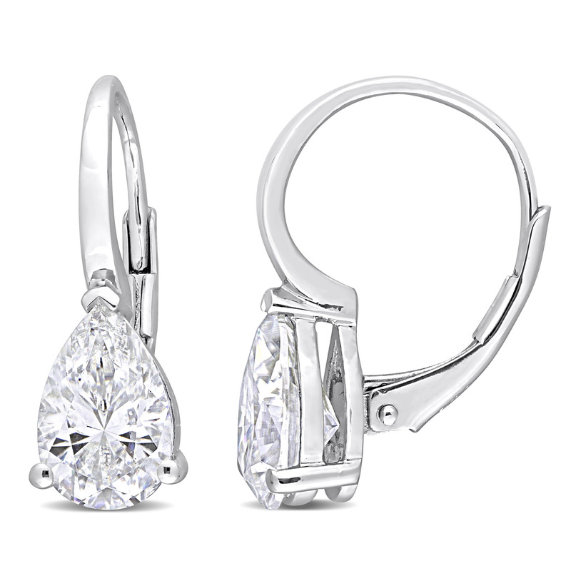 3 CT TGW Pear Created Moissanite Teardrop Leverback Earrings in Sterling Silver