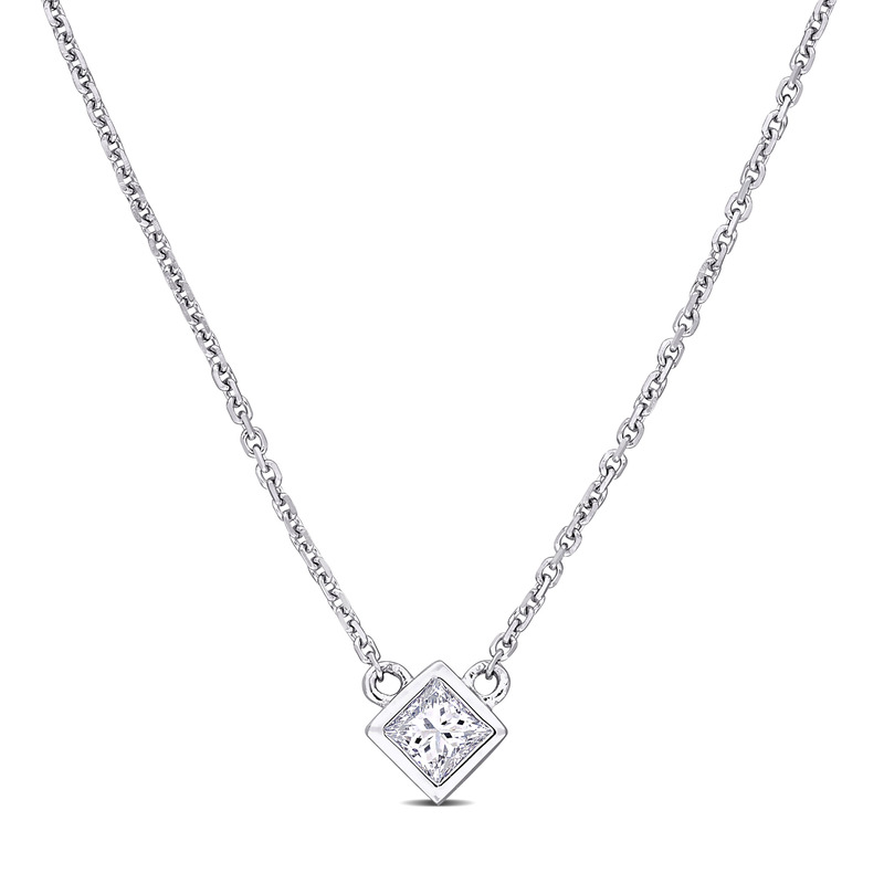 1/5 CT Princess Diamond TW Solitaire 17" Necklace in 14k White Gold