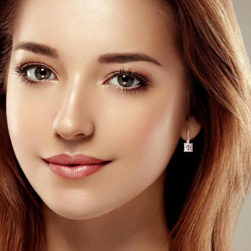 3 CT TGW Octagon Asscher Created Moissanite Leverback Earrings in Sterling Silver