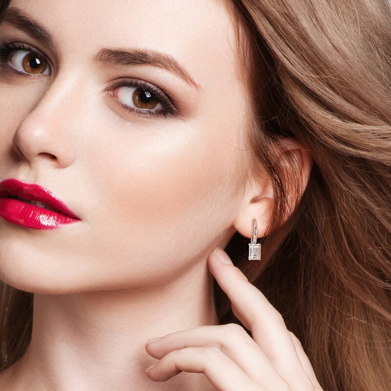 2 CT TGW Octagon Created Moissanite Leverback Earrings in Sterling Silver