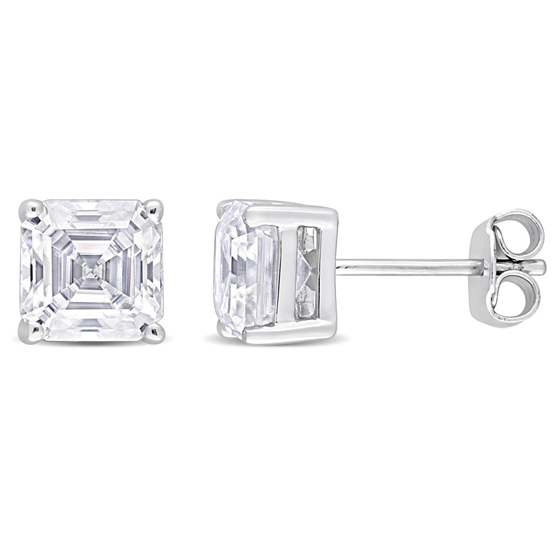 3 CT TGW Octagon Asscher Created Moissanite Stud Earrings in Sterling Silver