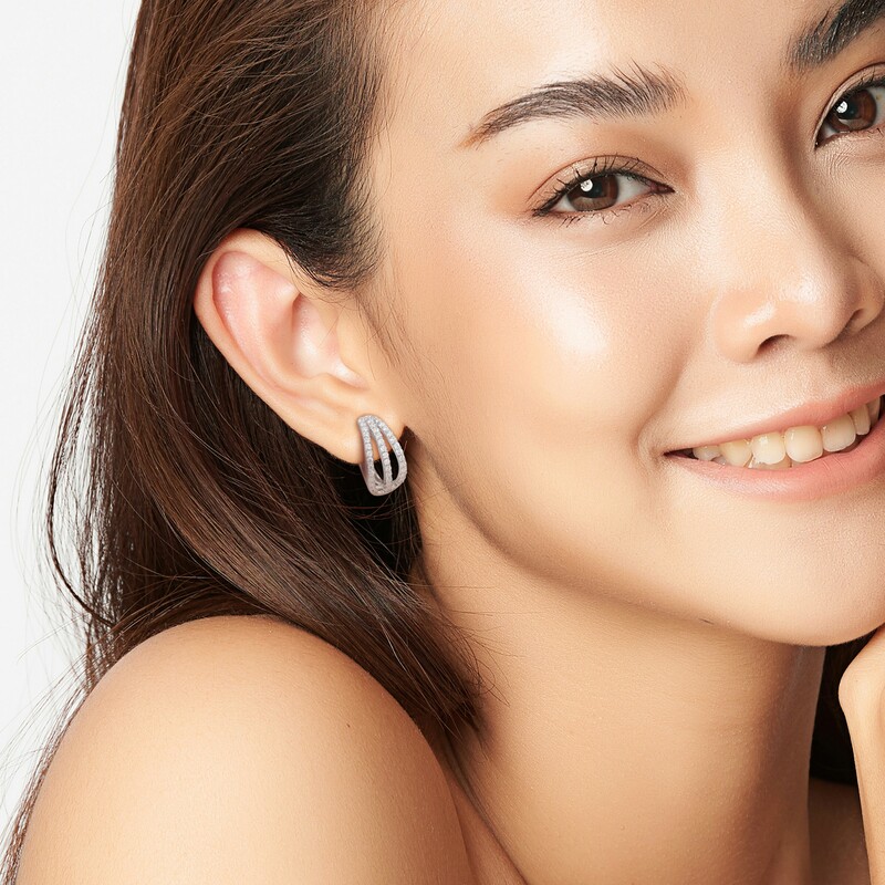 4/5 CT TGW Created Moissanite 9.4 MM Hoop Earrings in Sterling Silver