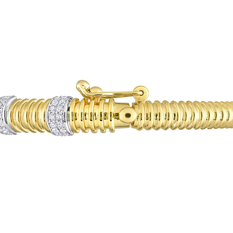 3/4 CT TDW Diamond Bangle Bracelet in 14k Two-Tone White and Yellow Gold - 7.5 in.