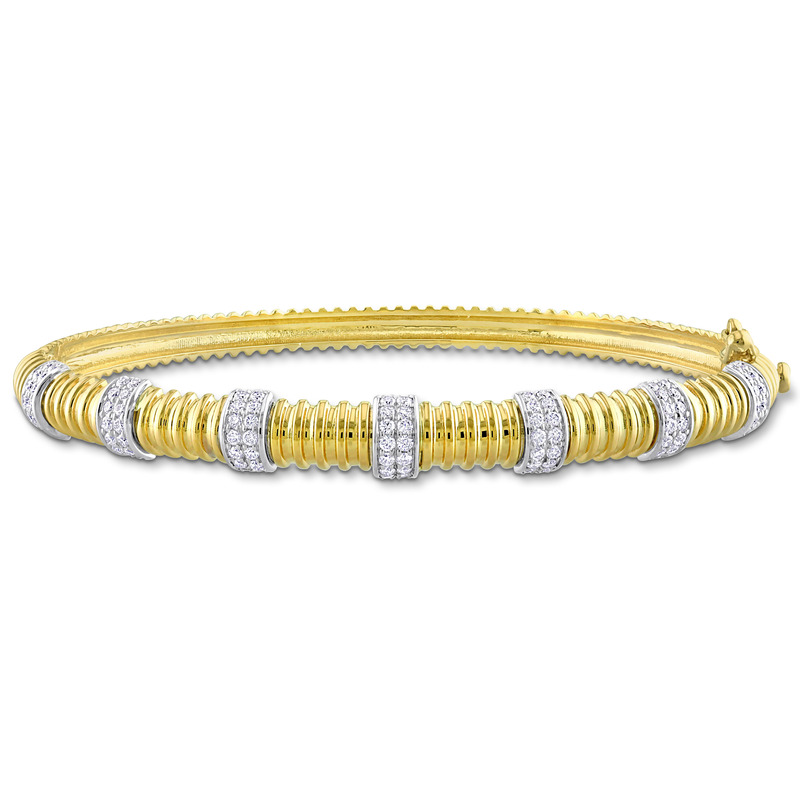 3/4 CT TDW Diamond Bangle Bracelet in 14k Two-Tone White and Yellow Gold - 7.5 in.