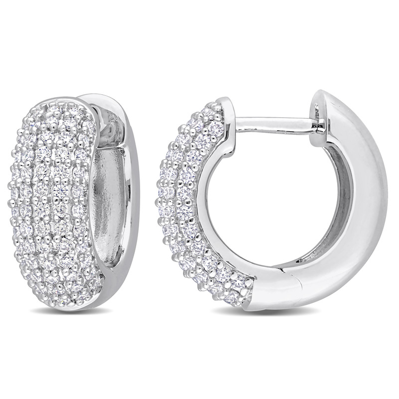 5/8 CT TGW Created Moissanite Multi-Row 5.3 MM Hoop Earrings in Sterling Silver