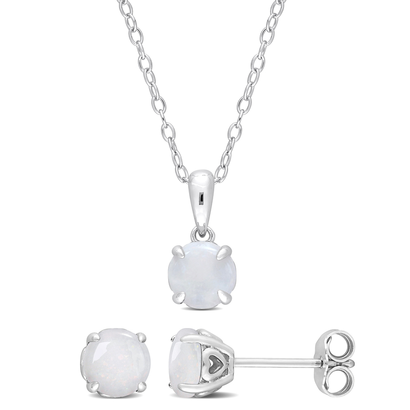 1 4/5 CT TGW Opal 2-Piece Set of Pendant with Chain and Earrings in Sterling Silver