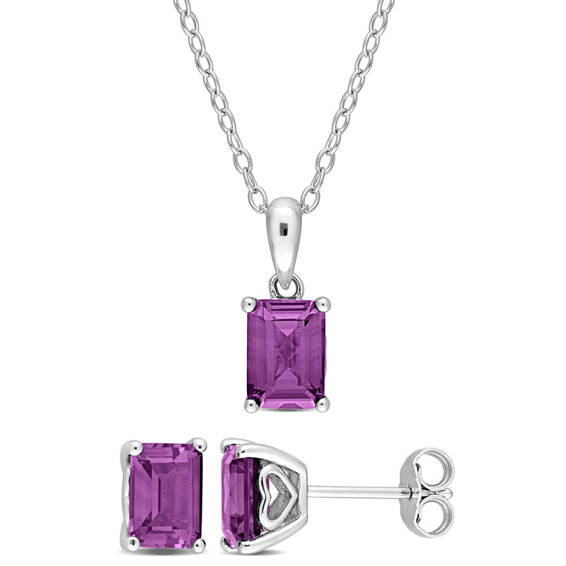 4 1/2 CT TGW Octagon Simulated Alexandrite Set With Chain in Sterling Silver