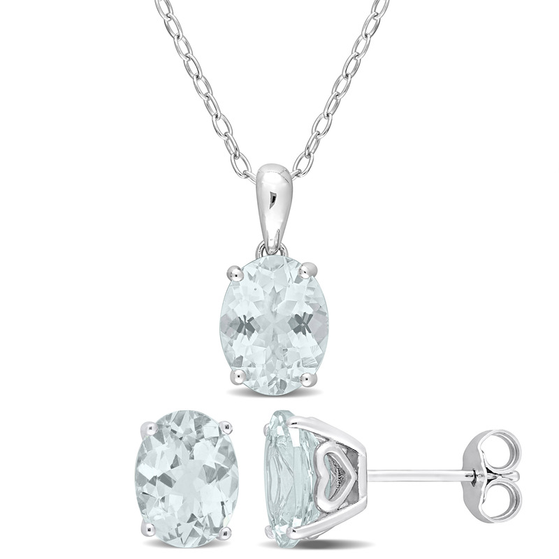 4 1/5 CT TGW Oval Aquamarine 2-Piece Set of Pendant with Chain and Earrings in Sterling Silver
