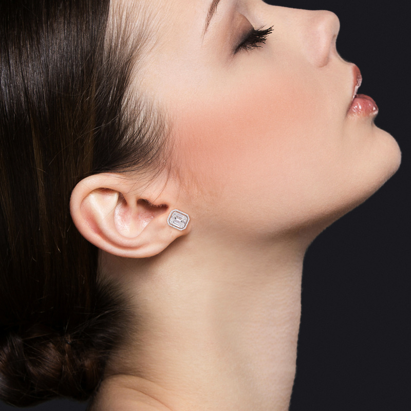 1 3/4 CT TDW Round and Baguette-Cut Diamond Cluster Design Stud Earrings in 14k White Gold