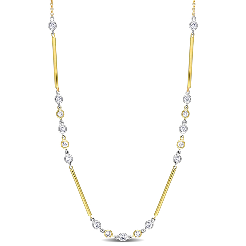 3/8 CT TW Diamond Station Necklace in 14k 2-Tone White and Yellow Gold - 17 in