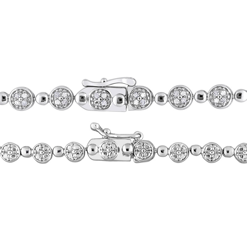 1 CT TW Diamond Tennis Bracelet and Necklace Set in Sterling Silver - 17 in + 7.5 in