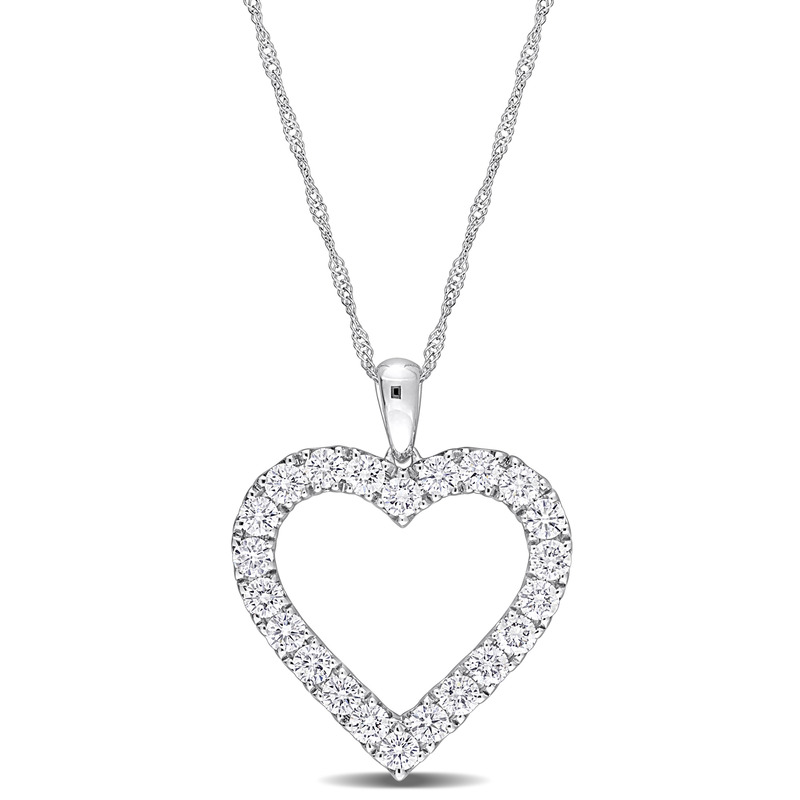 1 CT TDW Diamond Open Heart Drop Necklace in 14k White Gold