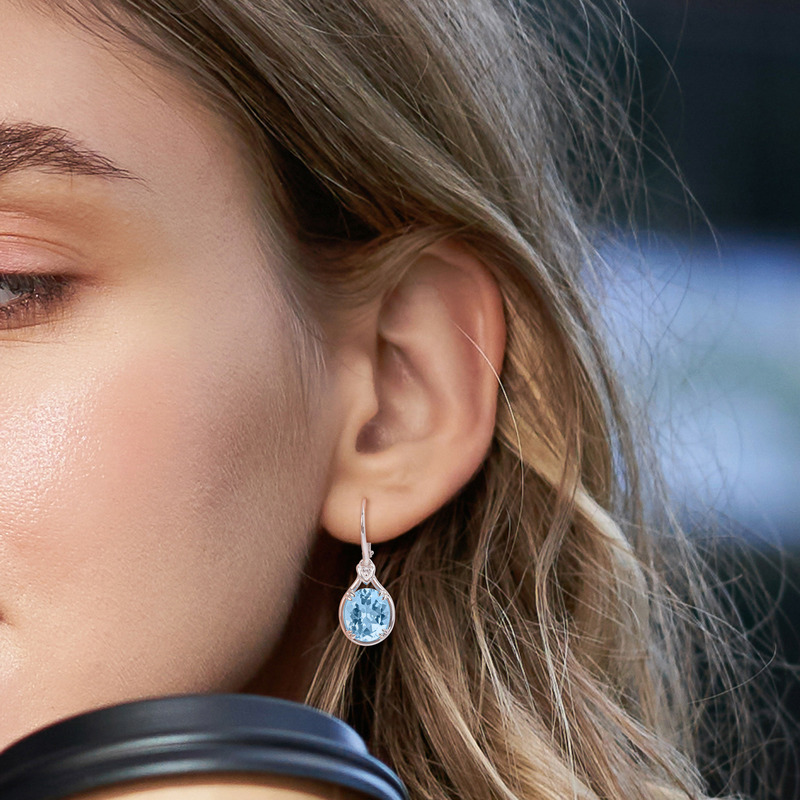 11 3/8 CT TGW Octagon-Cut Sky Blue Topaz and White Topaz Leverback Drop Earrings in Sterling Silver