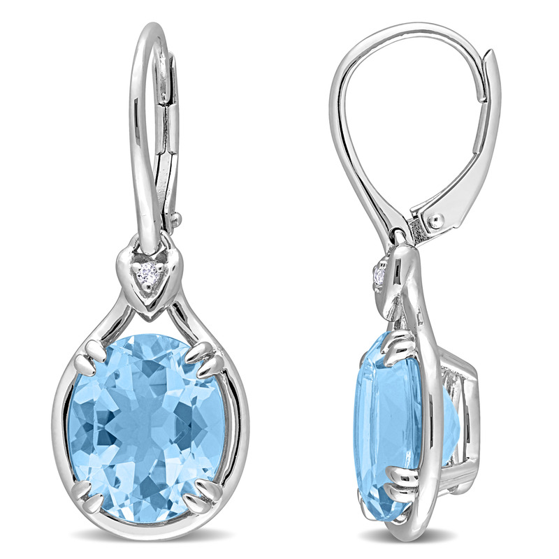 11 3/8 CT TGW Octagon-Cut Sky Blue Topaz and White Topaz Leverback Drop Earrings in Sterling Silver