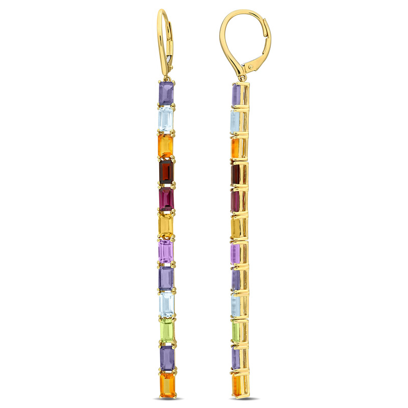 7 4/5 CT TGW Iolite Blue Topaz - Sky Madeira Citrine Garnet Rhodolite Citrine Rose De France Peridot Leverback Earrings 14K Yellow Gold