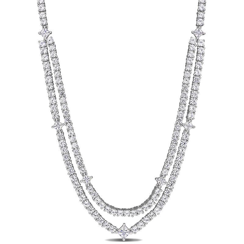 12 1/4 CT TGW Created White Sapphire Layered Necklace in Sterling Silver - 17 in.