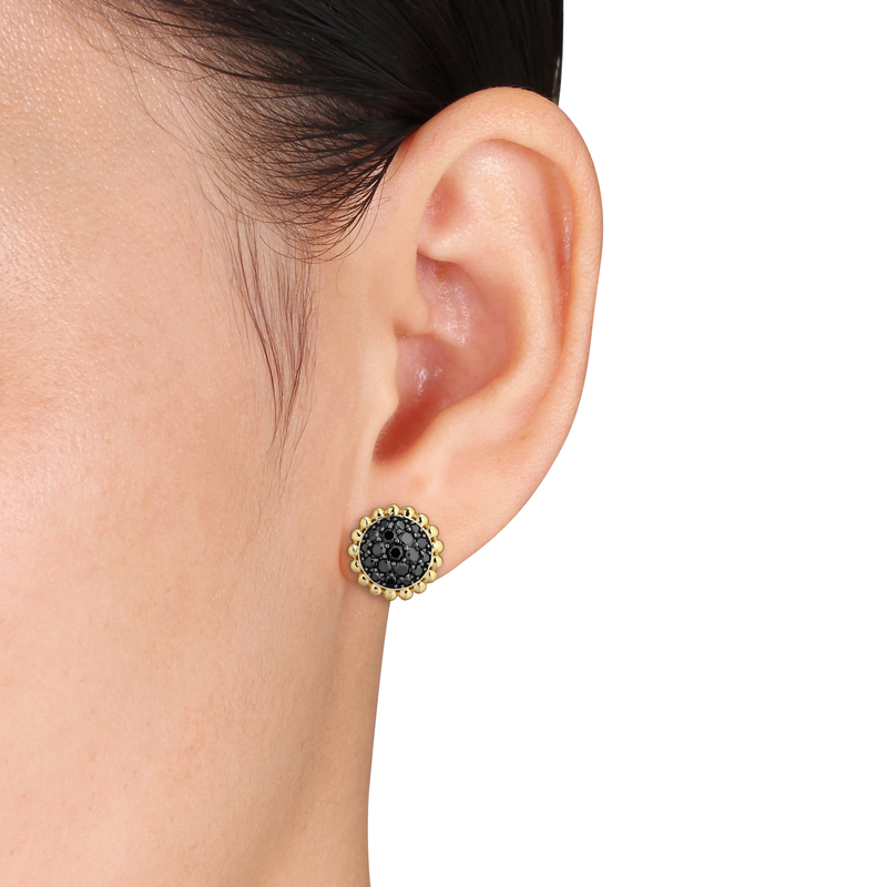 1 3/8ct TW Black Diamond Floral Stud Earrings in 14k Yellow Gold with Black Rhodium