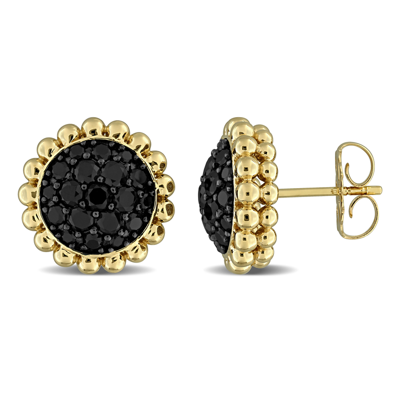 1 3/8ct TW Black Diamond Floral Stud Earrings in 14k Yellow Gold with Black Rhodium