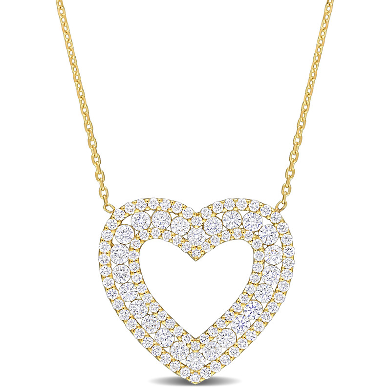 1 2/5 CT TW Diamond 3-Row Broad Bordered Open Heart Necklace in 14k Yellow Gold - 17 in