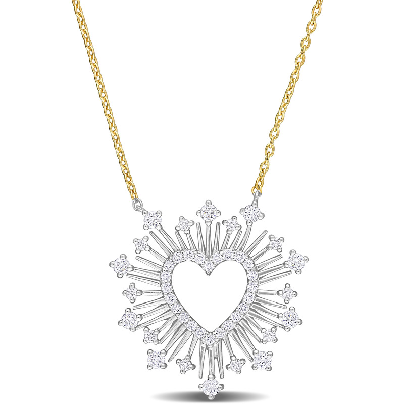 1/2ct TW Diamond Sunburst Open Heart Necklace in 14k 2-Tone White and Yellow Gold - 17 in